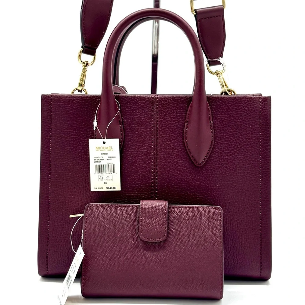 Michael Kors Mirella Small Logo Crossbody Bag & Matching Bifold Wallet Ox Blood